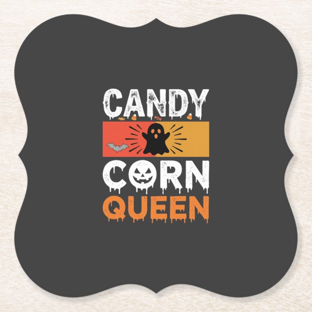 Candy Corn Queen Halloween SVG Design Paper Coaster (Front)