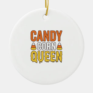 Candy Corn Queen Vintage Halloween T-Shirt Design_ Ceramic Ornament