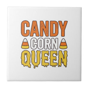 Candy Corn Queen Vintage Halloween T-Shirt Design_ Ceramic Tile
