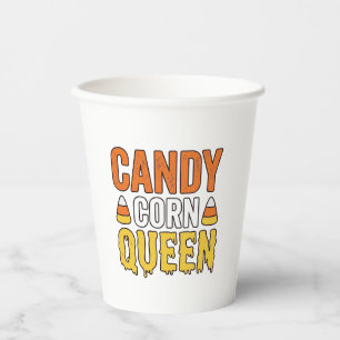 Candy Corn Queen Vintage Halloween T-Shirt Design_ Paper Cups