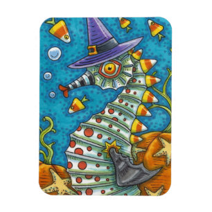 CANDY CORN SEAHORSE, UNDER THE SEA HALLOWEEN FISH MAGNET