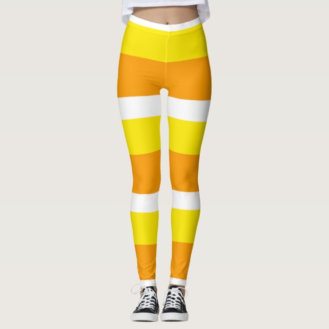 Candy Corn Stripes Fall Leggings (Front)