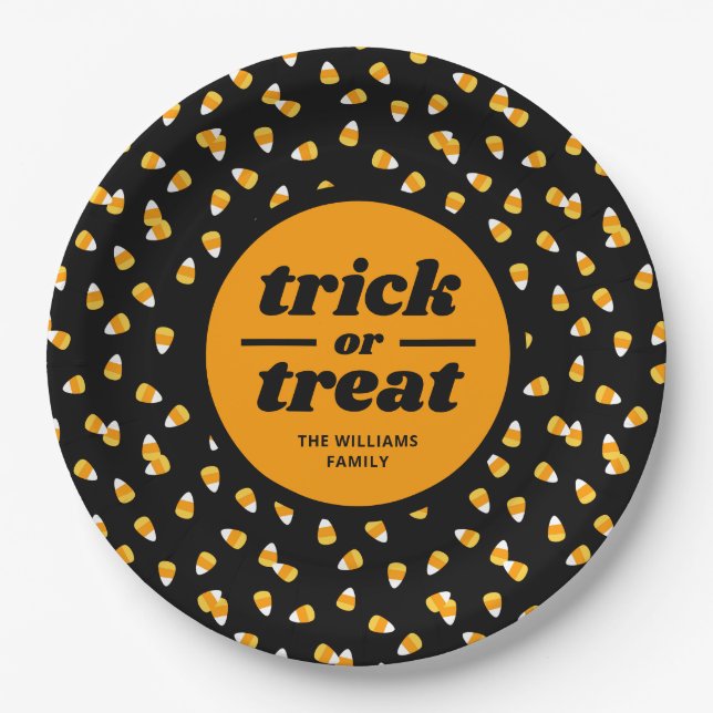 Candy Corn Trick or Treat Halloween Party Paper Plate (Front)