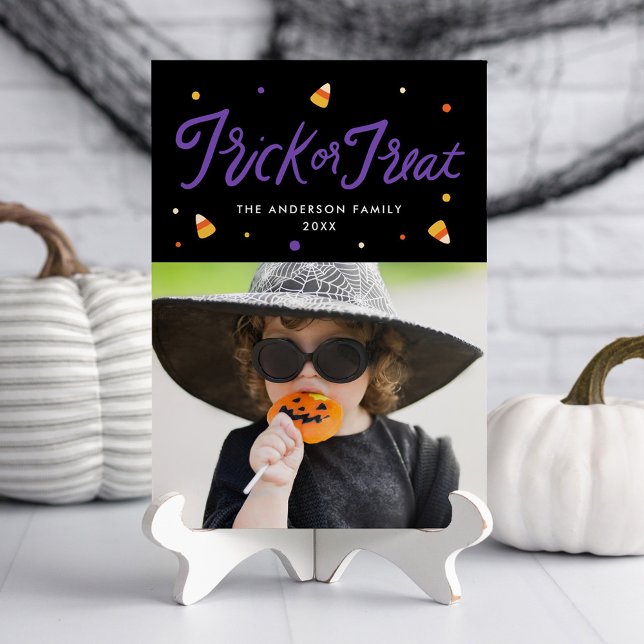 Candy Corn Trick or Treat Halloween Photo Card (Creator Uploaded)