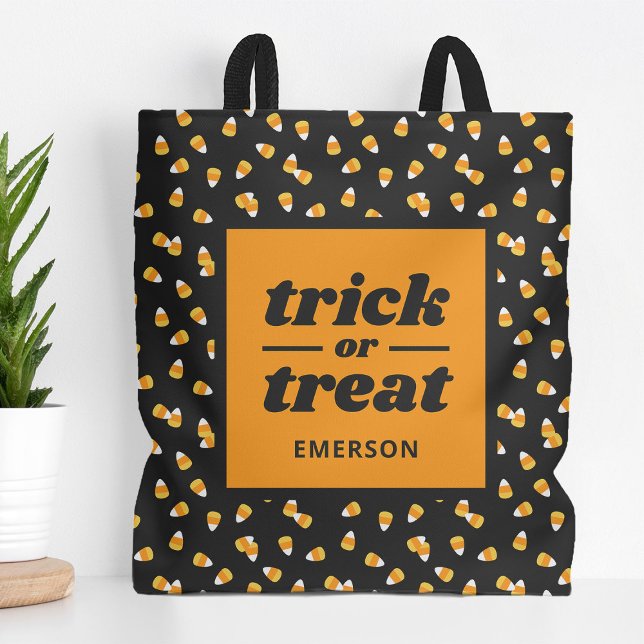 Candy Corn Trick or Treat Monogrammed Halloween Tote Bag (Creator Uploaded)