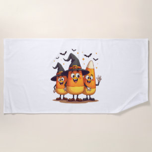 Candy Corn Trio � Funny Halloween Characters Beach Towel