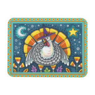 CANDY CORN TURKEY, COLORFUL THANKSGIVING FOLK ART MAGNET