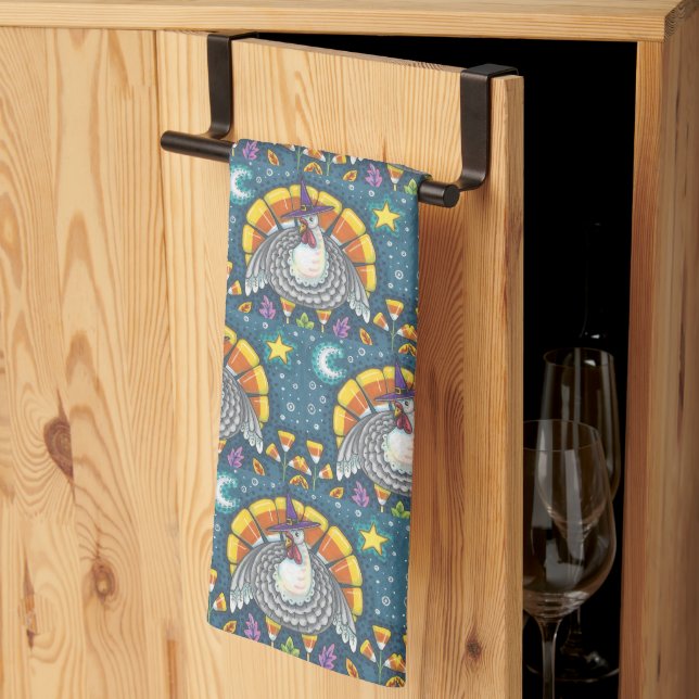 CANDY CORN TURKEY, THANKSGIVING BIRD KITCHEN TOWEL (Thirds Fold)