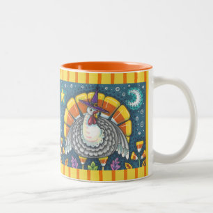 CANDY CORN TURKEY, THANKSGIVING BIRD TWO TONE MUG