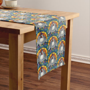 CANDY CORN TURKEY, THANKSGIVING FOLK ART BIRD LONG TABLE RUNNER