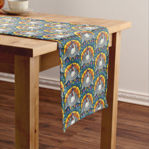 CANDY CORN TURKEY, THANKSGIVING FOLK ART BIRD MEDIUM TABLE RUNNER
