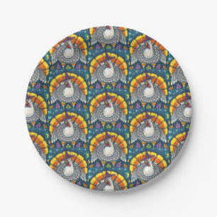 CANDY CORN TURKEY, THANKSGIVING FOLK ART BIRD PAPER PLATE