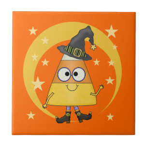 Candy Corn Witch Halloween Ceramic Tile