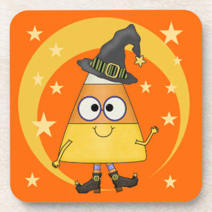 Candy Corn Witch Halloween Coaster