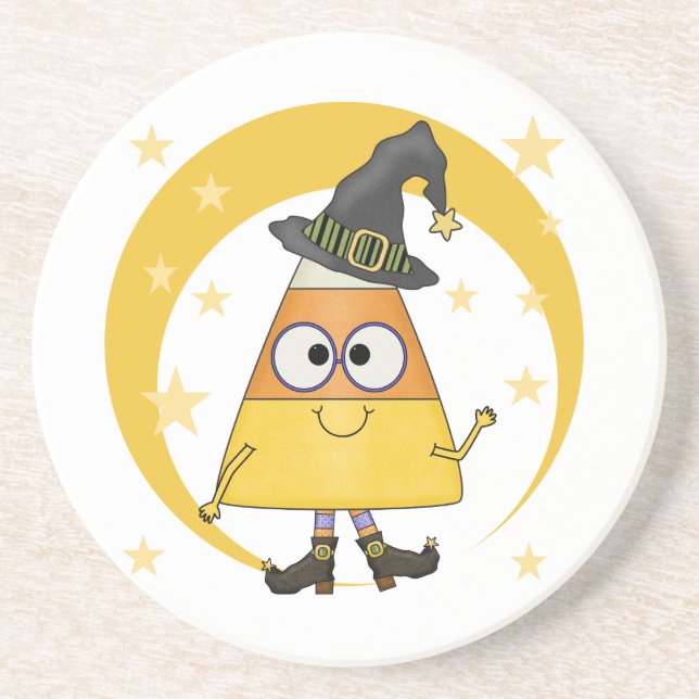 Candy Corn Witch Halloween Coaster (Front)