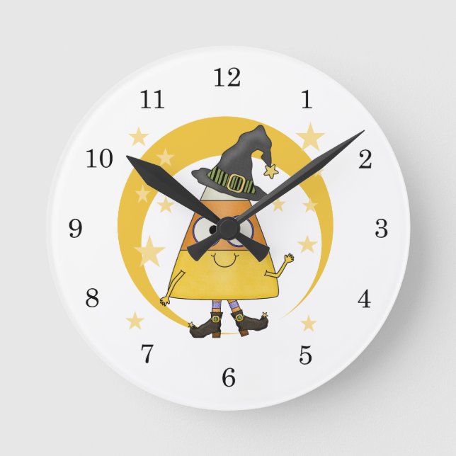 Candy Corn Witch Halloween Round Clock (Front)