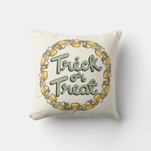 Candy Corn Wreath “Trick Or Treat” Decorative Cushion