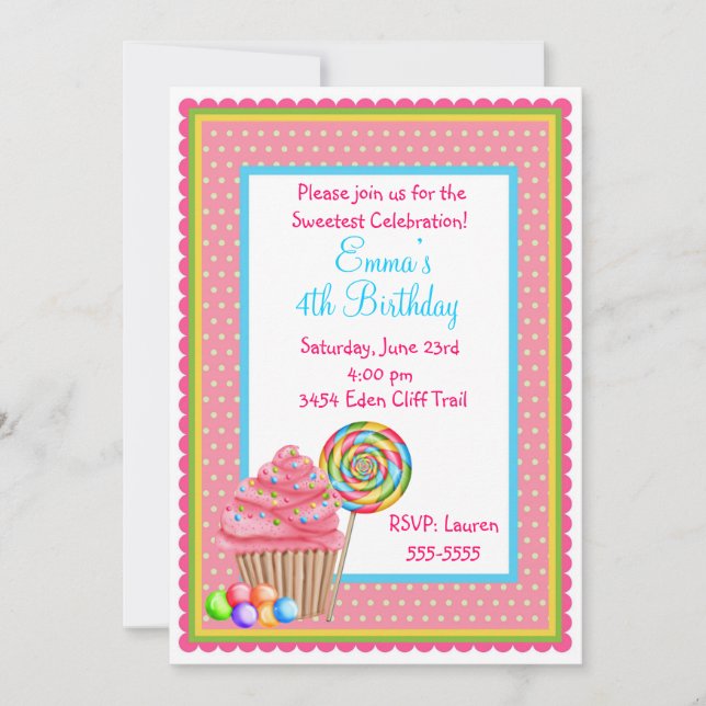 Candy Cupcake Invitation (Front)