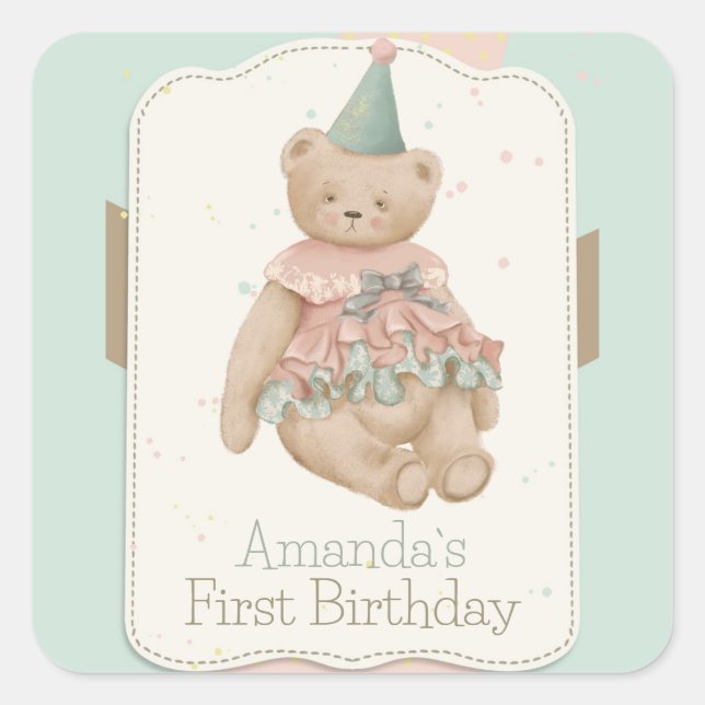 Candy Cute Bear Square Sticker (Front)