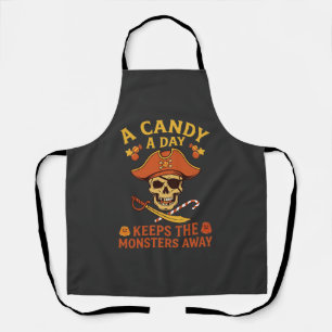 Candy Day Halloween Pirate Skull Cane Apron