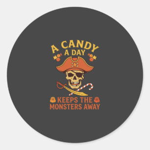 Candy Day Halloween Pirate Skull Cane Classic Round Sticker