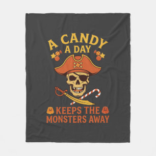 Candy Day Halloween Pirate Skull Cane Fleece Blanket