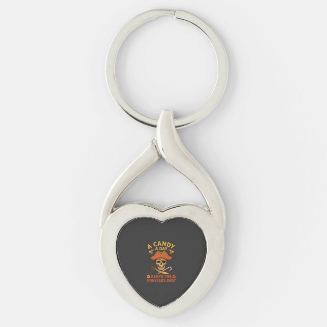 Candy Day Halloween Pirate Skull Cane Key Ring (Front)
