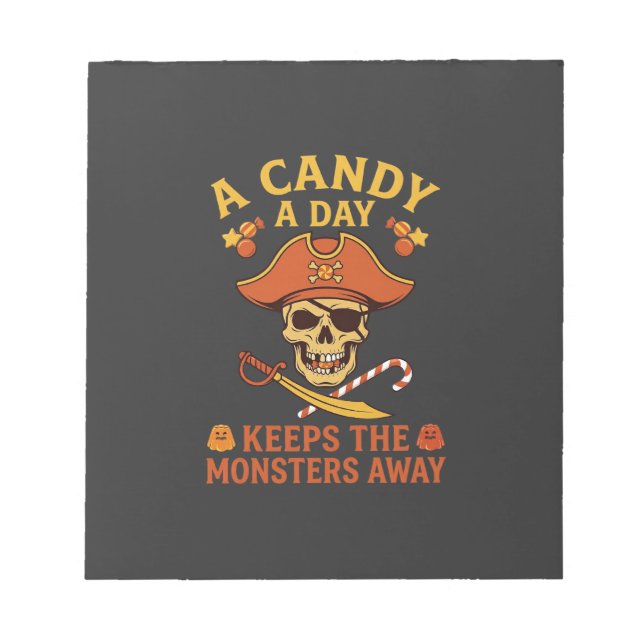 Candy Day Halloween Pirate Skull Cane Notepad (Front)