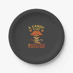 Candy Day Halloween Pirate Skull Cane Paper Plate