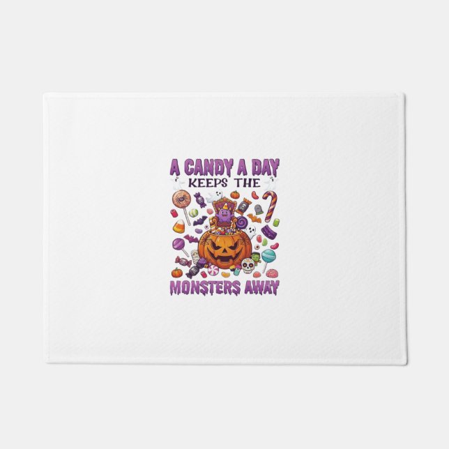 Candy Day Keeps Monsters Away Halloween Pumpkin_1 Doormat (Front)