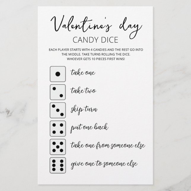 Candy Dice Editable game Valentine's day party (Front)