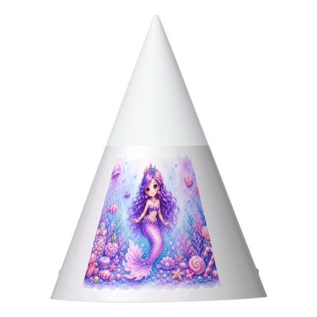 Candy Doll Mermaid 3rd Birthday Party Hat (Front)