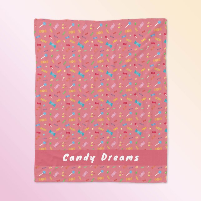 Candy Dreams Coral Pink Personalised Fleece Blanket (Personalized 'Candy Dreams' Fleece Blanket.)