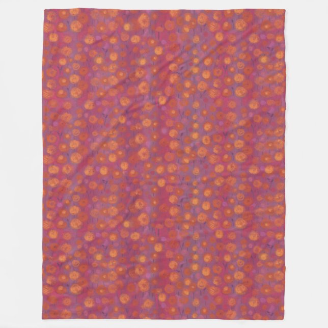 Candy Field, abstract floral pattern, pink orange Fleece Blanket (Front)
