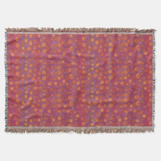 Candy Field, abstract floral pattern, pink orange Throw Blanket (Front)