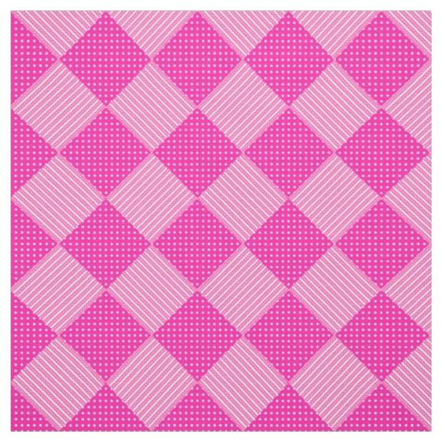 Candy Floss Pink White Faux Patchwork Pattern Fabric (Swatch)