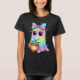 Candy Ghost Shirt Rainbow Bow Treat Trick Or Funny