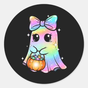 Candy Ghost Shirt Rainbow Bow Treat Trick Or Funny Classic Round Sticker