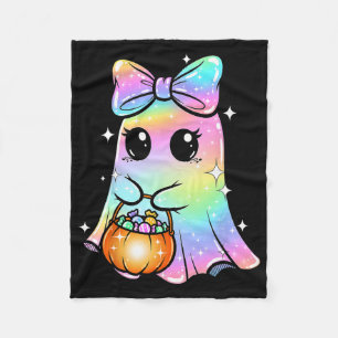 Candy Ghost Shirt Rainbow Bow Treat Trick Or Funny Fleece Blanket