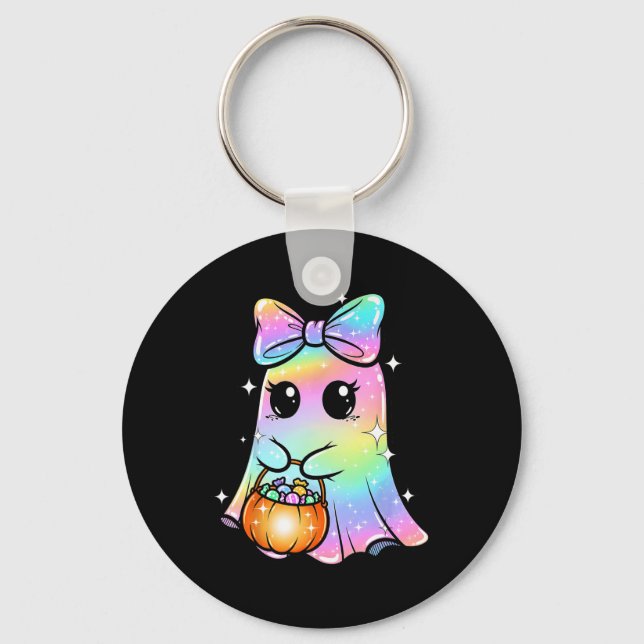 Candy Ghost Shirt Rainbow Bow Treat Trick Or Funny Key Ring (Front)