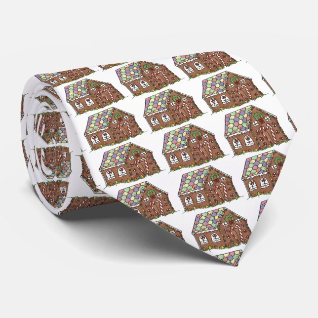Candy Gingerbread House Christmas Holiday Necktie (Rolled)