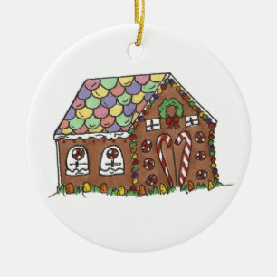 Candy Gingerbread House Merry Christmas Holiday Ceramic Ornament