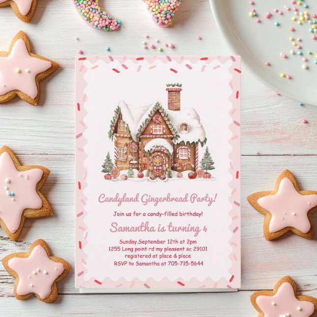 Candy Gingerbread House Pink Birthday Invitation (Creator Uploaded)