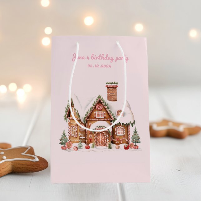Candy Gingerbread House Pink Birthday  Medium Gift Bag (Creator Uploaded)