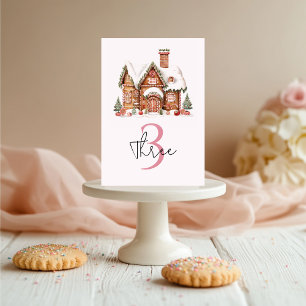 Candy Gingerbread House Pink Birthday  Table Number