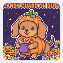 Candy Guard On Duty Sticker — Dachshund Pumpkin