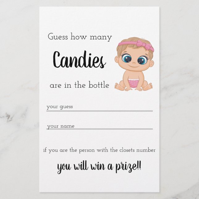 Candy Guessing Game Baby Girl Flyer (Front)
