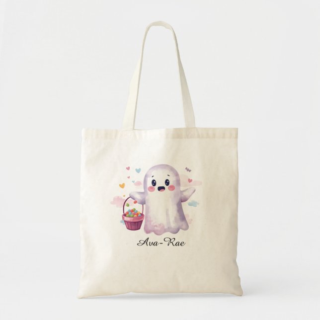 Candy Halloween Bag, Ghost Trick or Treat Tote (Front)