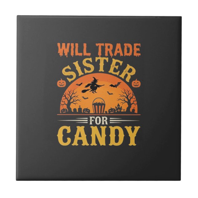 Candy Halloween Sister Trade Design_1 Ceramic Tile (Front)