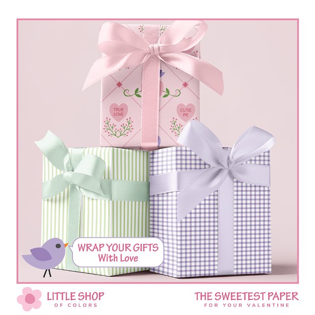 Candy Heart and Love Birds Valentines Day Wrapping Paper Sheet (Creator Uploaded)